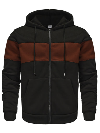 Men's Hooded Zip Up Sweatshirt Jacket - Contrast Color, Casual, Comfy, With Pockets, Ideal for Outdoors and Sports Wear