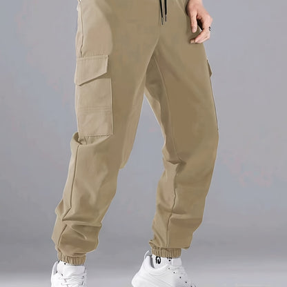 Men'S Casual Polyester Joggers, 100% Polyester, Solid Color, All-Season, Non-Stretch Fabric, Regular Fit with Pockets, Woven, 150g/m² - Comfortable Regular Length Trousers