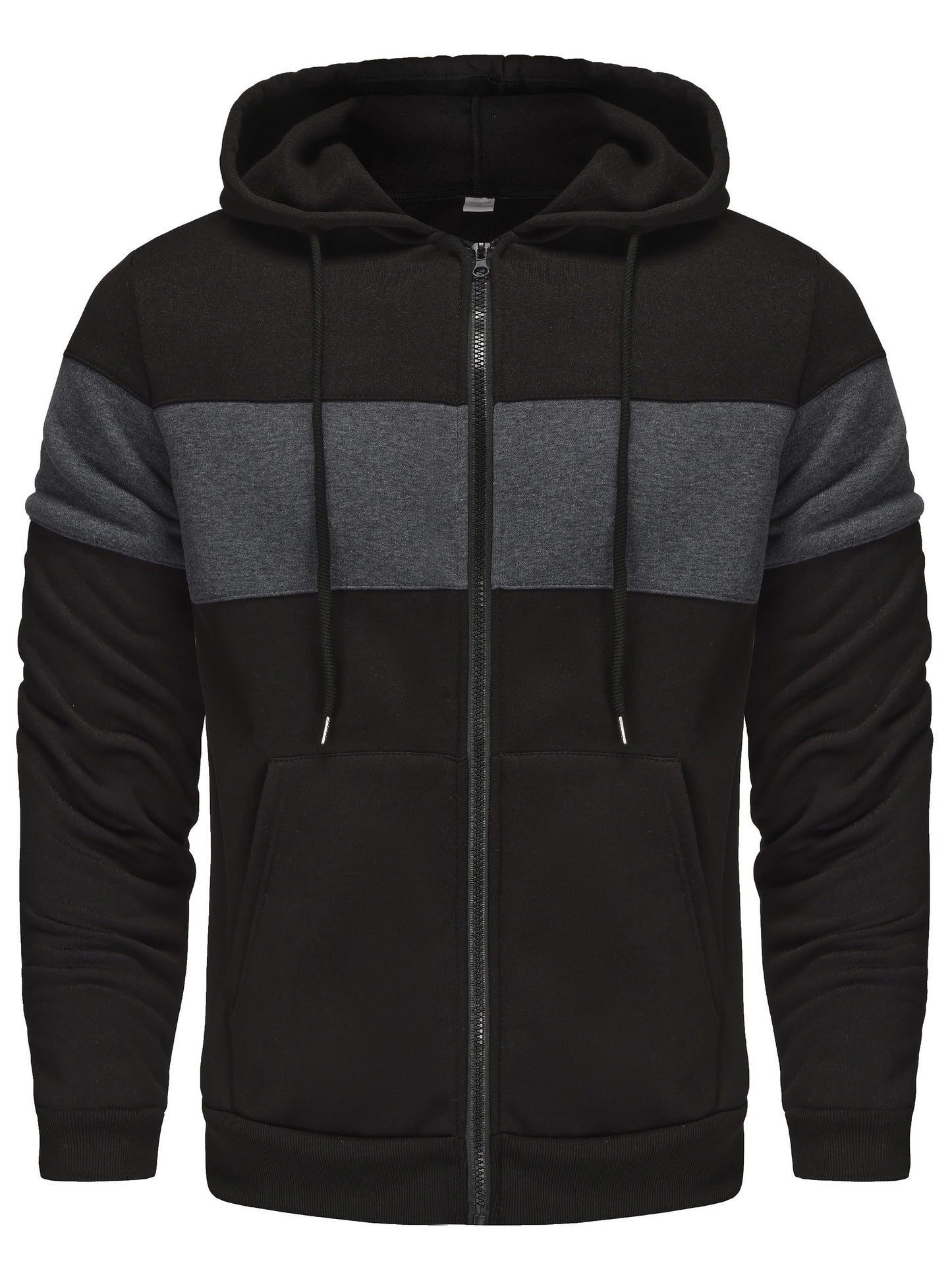 Men's Hooded Zip Up Sweatshirt Jacket - Contrast Color, Casual, Comfy, With Pockets, Ideal for Outdoors and Sports Wear