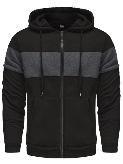 Men's Hooded Zip Up Sweatshirt Jacket - Contrast Color, Casual, Comfy, With Pockets, Ideal for Outdoors and Sports Wear