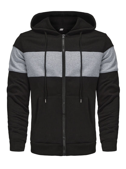 Men's Hooded Zip Up Sweatshirt Jacket - Contrast Color, Casual, Comfy, With Pockets, Ideal for Outdoors and Sports Wear