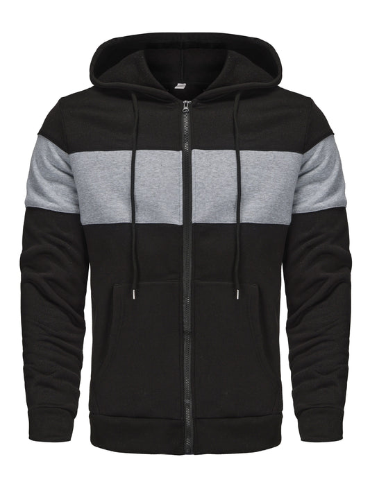 Men's Hooded Zip Up Sweatshirt Jacket - Contrast Color, Casual, Comfy, With Pockets, Ideal for Outdoors and Sports Wear