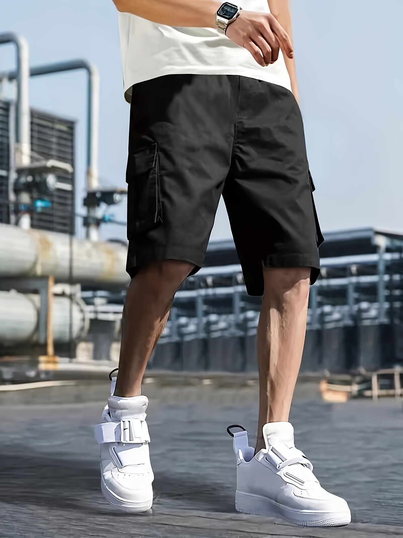 Men's Retro Solid Non Stretch Multi-Pocket Cargo Shorts For Summer Outdoor Wear