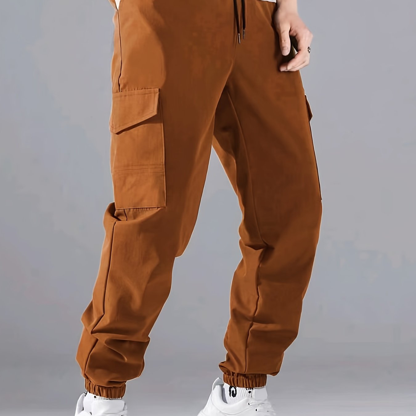 Men'S Casual Polyester Joggers, 100% Polyester, Solid Color, All-Season, Non-Stretch Fabric, Regular Fit with Pockets, Woven, 150g/m² - Comfortable Regular Length Trousers