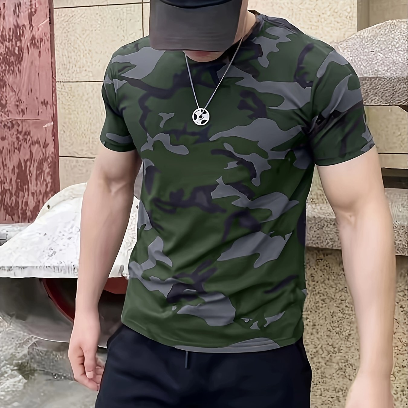 Men's Camouflage Print Short Sleeve T-shirt, Outdoor Athletic Tees For Males