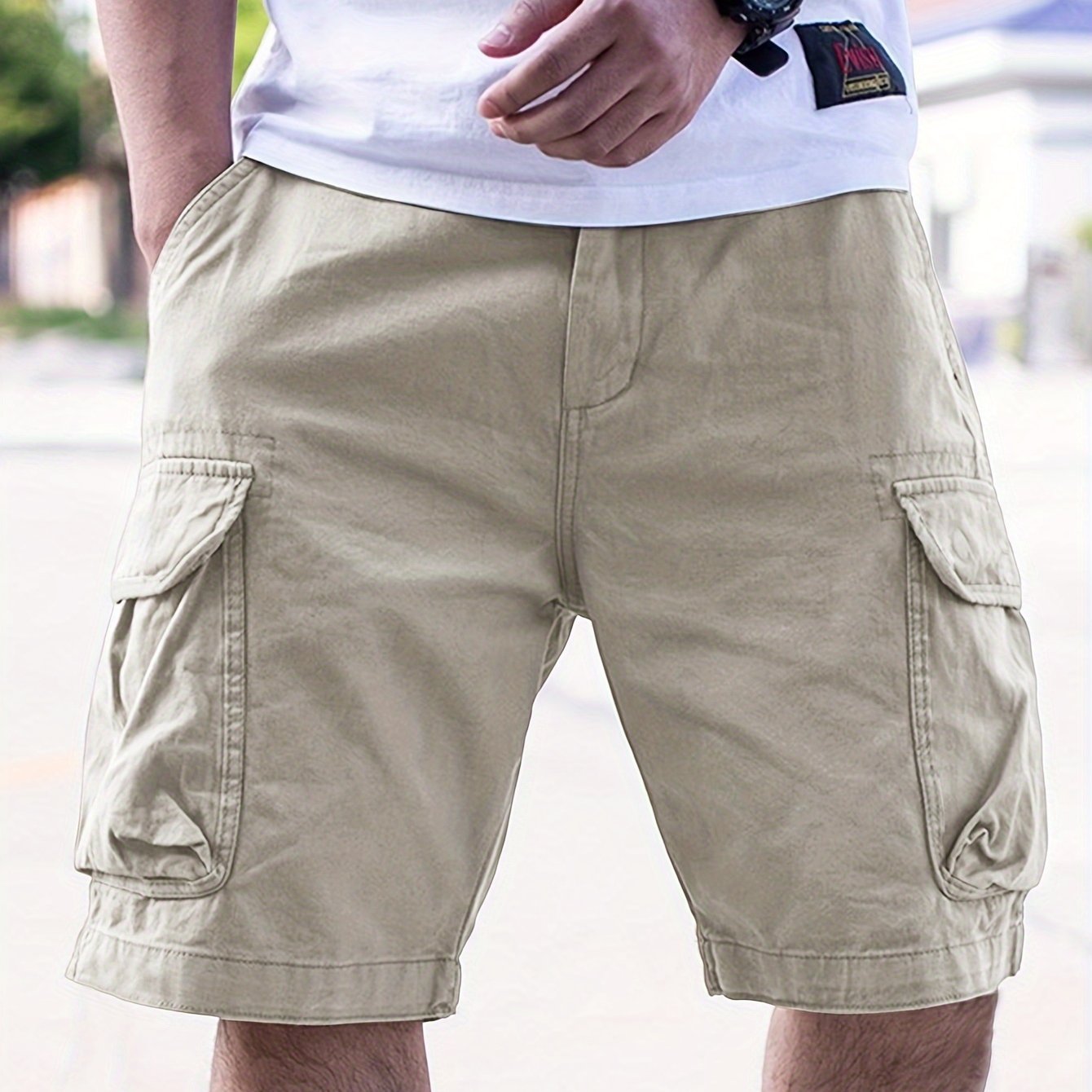 Loose Men's Cargo Shorts With Multi Pockets, Solid Casual Shorts For Summer