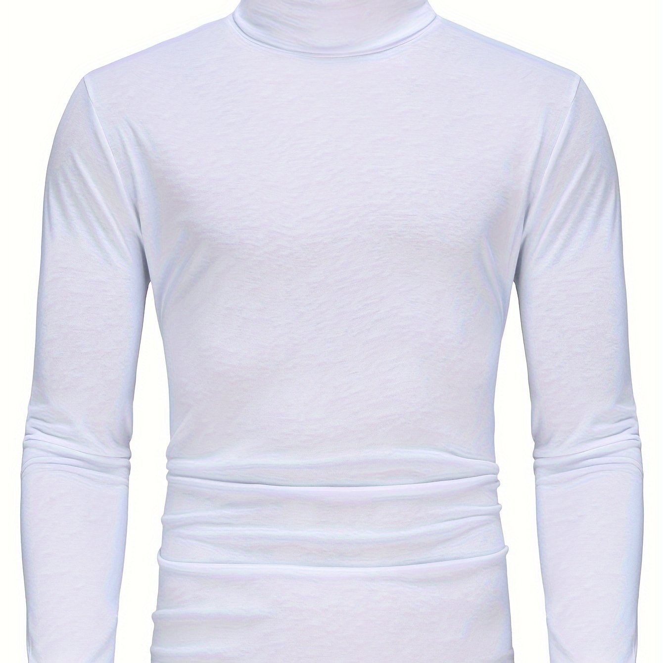 Long Sleeve Slim Fit Turtleneck T-Shirt - Soft Medium Stretch Polyester Fabric, High Neck Collar, Regular Fit, Hand Wash Only, Perfect for Spring and Fall - Casual Style for Adult Men