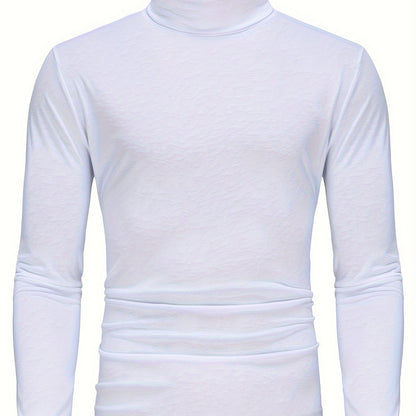 Long Sleeve Slim Fit Turtleneck T-Shirt - Soft Medium Stretch Polyester Fabric, High Neck Collar, Regular Fit, Hand Wash Only, Perfect for Spring and Fall - Casual Style for Adult Men