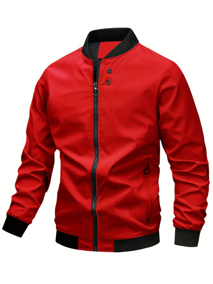 Men'S Spring/Fall Casual Jacket - Stylish Invisible Zipper Pocket, Simple Character Letter Buckle, Outdoor Windproof Blazer Jacket