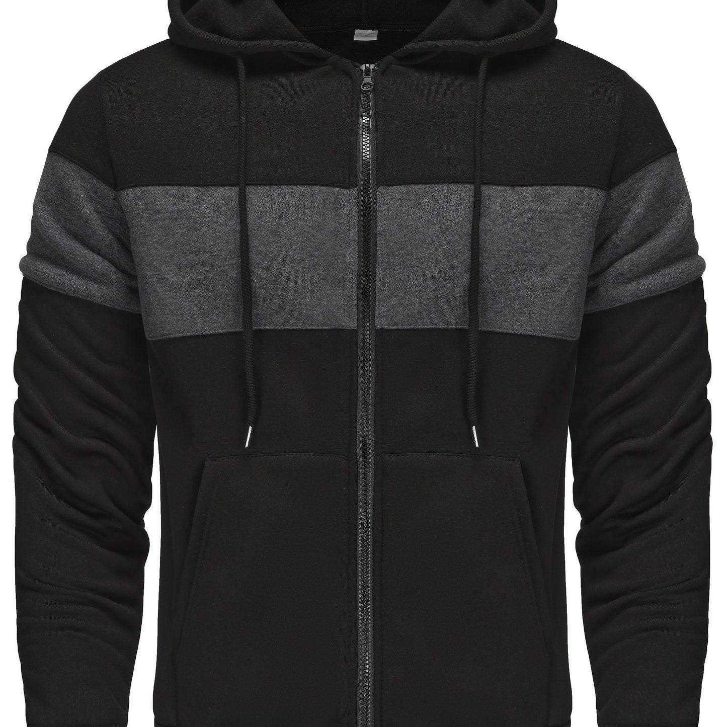 Men's Hooded Zip Up Sweatshirt Jacket - Contrast Color, Casual, Comfy, With Pockets, Ideal for Outdoors and Sports Wear