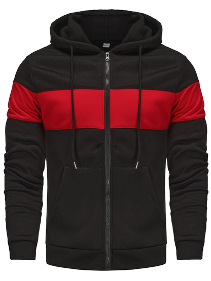 Men's Hooded Zip Up Sweatshirt Jacket - Contrast Color, Casual, Comfy, With Pockets, Ideal for Outdoors and Sports Wear