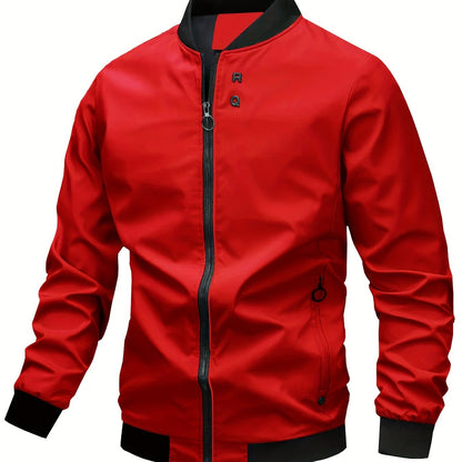 Men'S Spring/Fall Casual Jacket - Stylish Invisible Zipper Pocket, Simple Character Letter Buckle, Outdoor Windproof Blazer Jacket