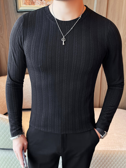 Long Sleeve Slim-Fit Men's T-Shirt - Machine Washable, Casual & Stylish for Fall/Winter