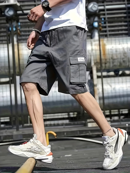 Men's Retro Solid Non Stretch Multi-Pocket Cargo Shorts For Summer Outdoor Wear