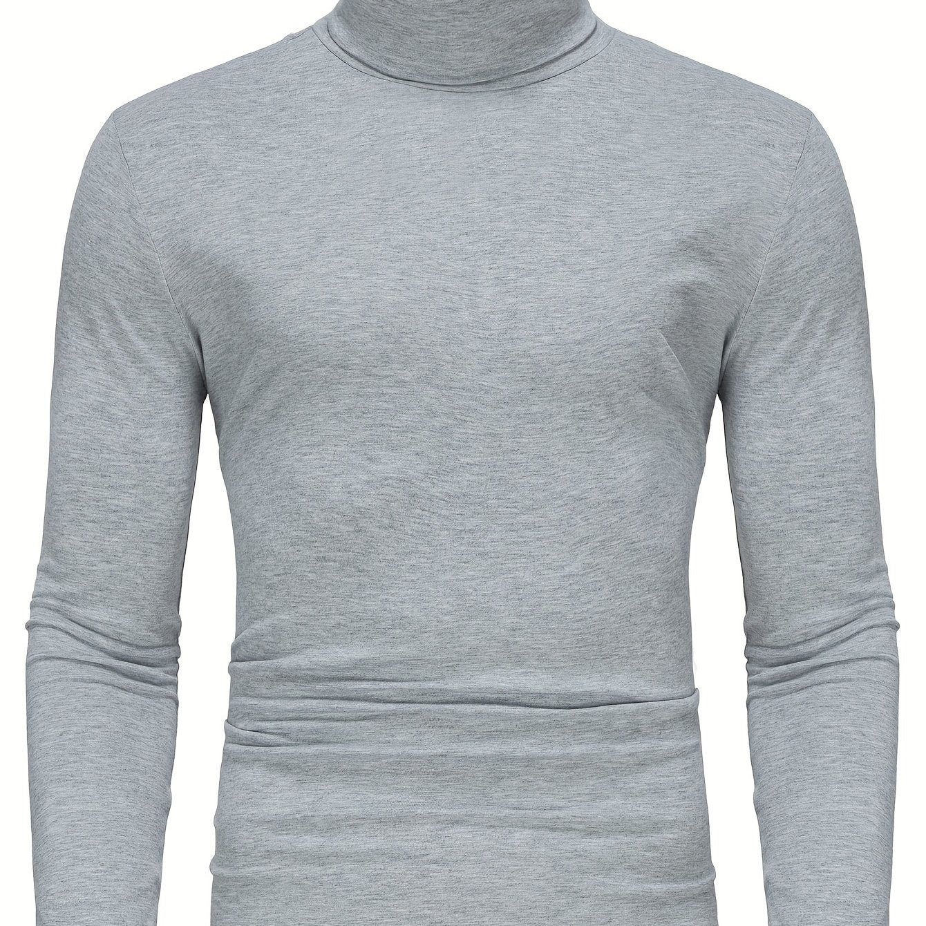 Long Sleeve Slim Fit Turtleneck T-Shirt - Soft Medium Stretch Polyester Fabric, High Neck Collar, Regular Fit, Hand Wash Only, Perfect for Spring and Fall - Casual Style for Adult Men