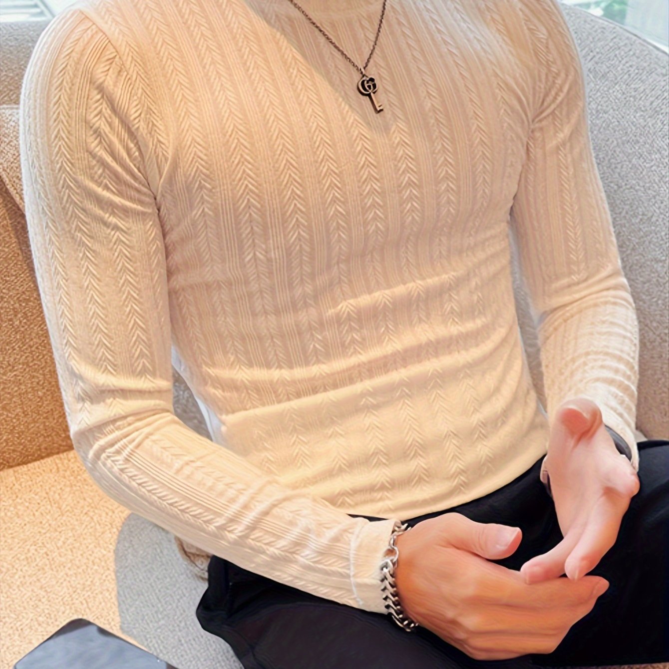 Long Sleeve Slim-Fit Men's T-Shirt - Machine Washable, Casual & Stylish for Fall/Winter