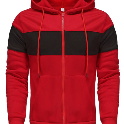 Men's Hooded Zip Up Sweatshirt Jacket - Contrast Color, Casual, Comfy, With Pockets, Ideal for Outdoors and Sports Wear