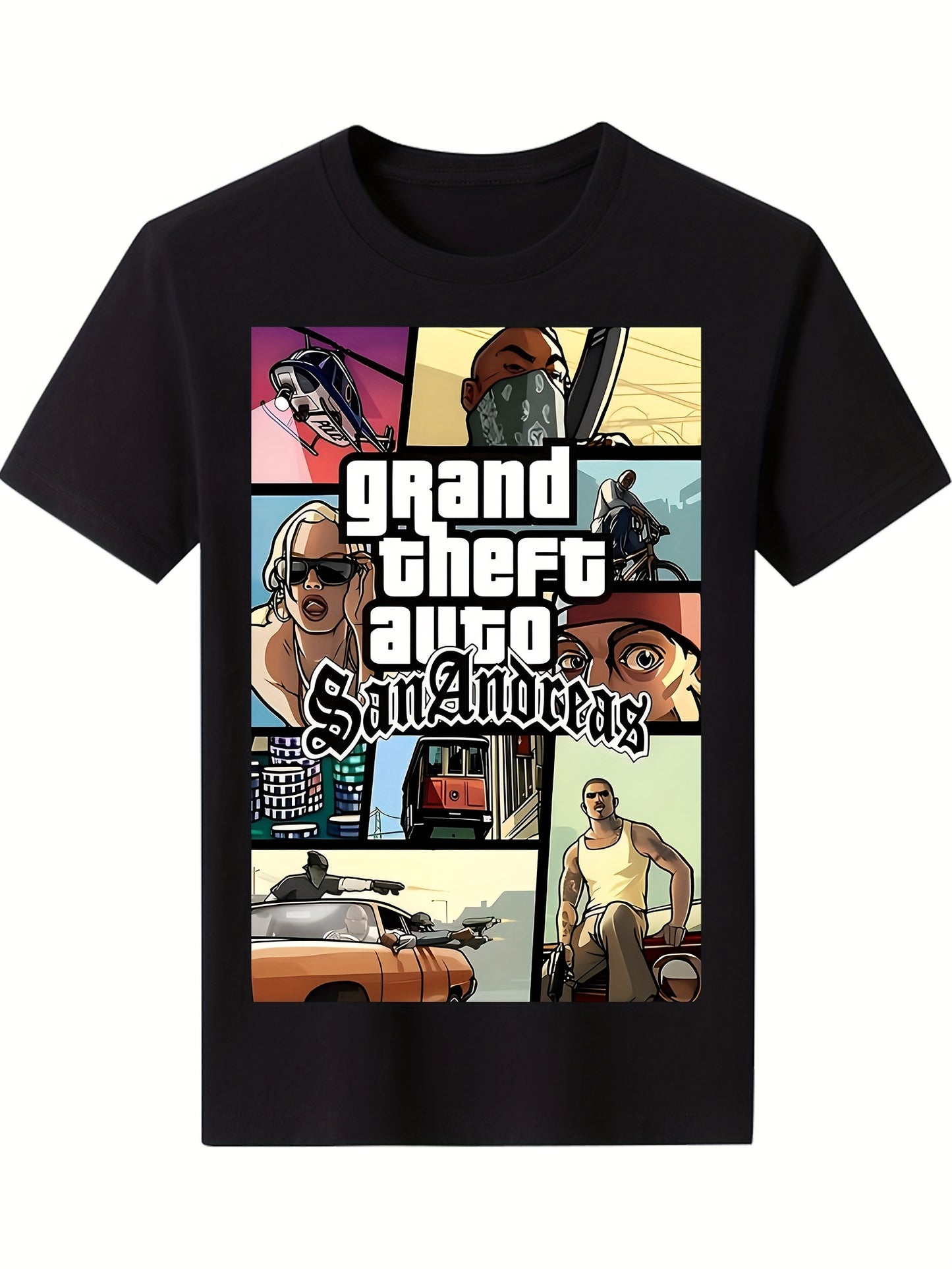 Grand Theft Auto San Andreas Inspired Men's T-Shirt - 100% Cotton, Casual Streetwear with Unique Print Design, Machine Washable - Black