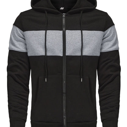 Men's Hooded Zip Up Sweatshirt Jacket - Contrast Color, Casual, Comfy, With Pockets, Ideal for Outdoors and Sports Wear