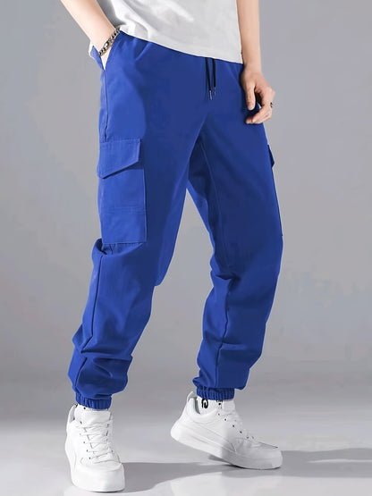 Men'S Casual Polyester Joggers, 100% Polyester, Solid Color, All-Season, Non-Stretch Fabric, Regular Fit with Pockets, Woven, 150g/m² - Comfortable Regular Length Trousers