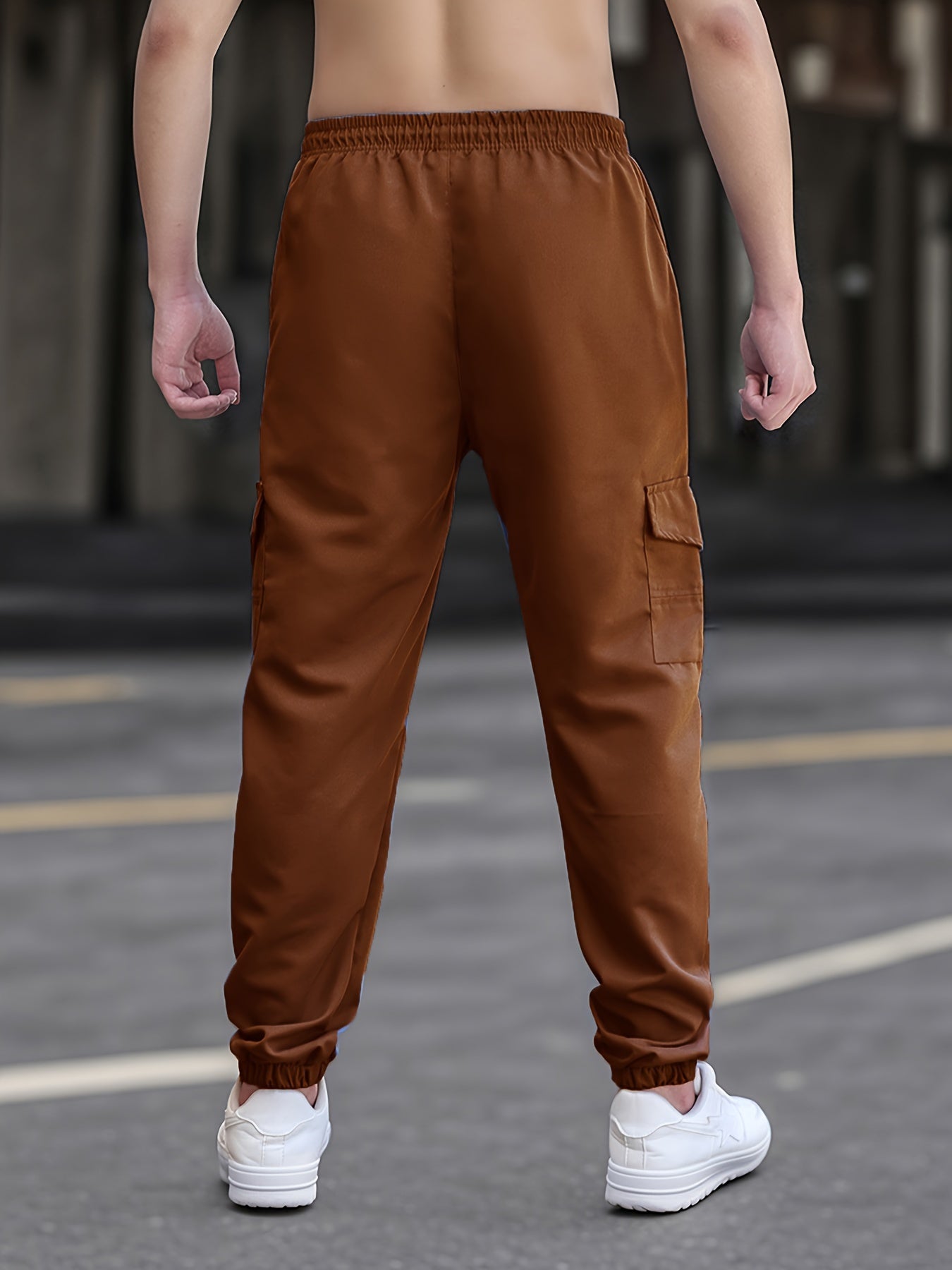 Men'S Casual Polyester Joggers, 100% Polyester, Solid Color, All-Season, Non-Stretch Fabric, Regular Fit with Pockets, Woven, 150g/m² - Comfortable Regular Length Trousers