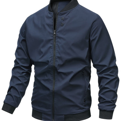 Men'S Spring/Fall Casual Jacket - Stylish Invisible Zipper Pocket, Simple Character Letter Buckle, Outdoor Windproof Blazer Jacket