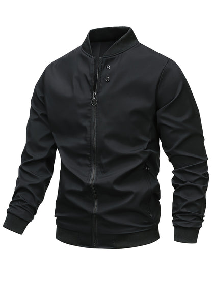 Men'S Spring/Fall Casual Jacket - Stylish Invisible Zipper Pocket, Simple Character Letter Buckle, Outdoor Windproof Blazer Jacket