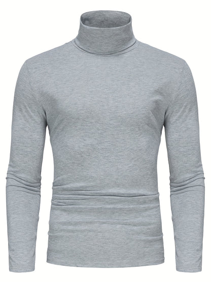 Long Sleeve Slim Fit Turtleneck T-Shirt - Soft Medium Stretch Polyester Fabric, High Neck Collar, Regular Fit, Hand Wash Only, Perfect for Spring and Fall - Casual Style for Adult Men