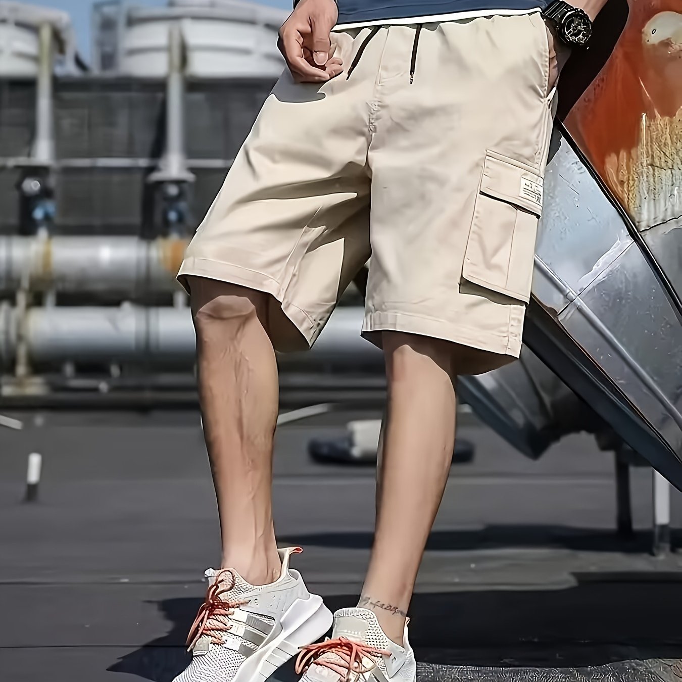 Men's Retro Solid Non Stretch Multi-Pocket Cargo Shorts For Summer Outdoor Wear