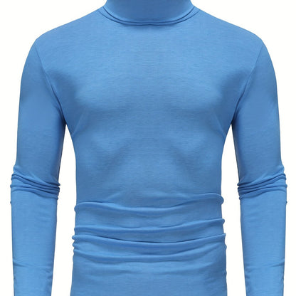 Long Sleeve Slim Fit Turtleneck T-Shirt - Soft Medium Stretch Polyester Fabric, High Neck Collar, Regular Fit, Hand Wash Only, Perfect for Spring and Fall - Casual Style for Adult Men