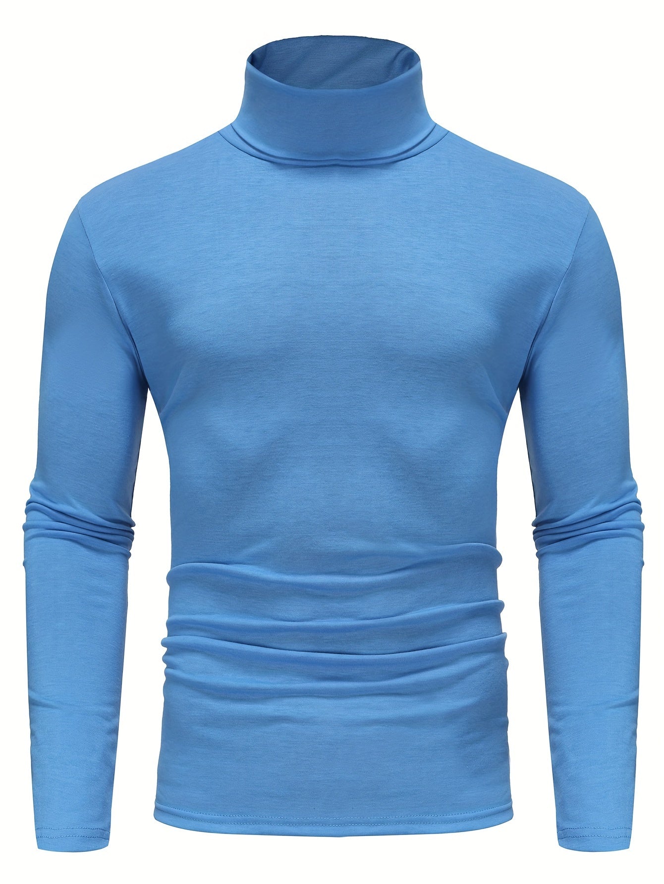 Long Sleeve Slim Fit Turtleneck T-Shirt - Soft Medium Stretch Polyester Fabric, High Neck Collar, Regular Fit, Hand Wash Only, Perfect for Spring and Fall - Casual Style for Adult Men