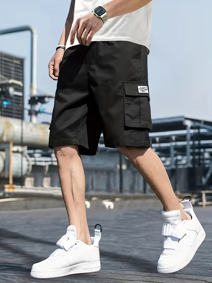 Men's Retro Solid Non Stretch Multi-Pocket Cargo Shorts For Summer Outdoor Wear