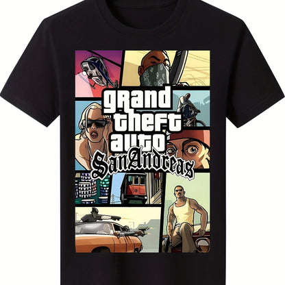 Grand Theft Auto San Andreas Inspired Men's T-Shirt - 100% Cotton, Casual Streetwear with Unique Print Design, Machine Washable - Black