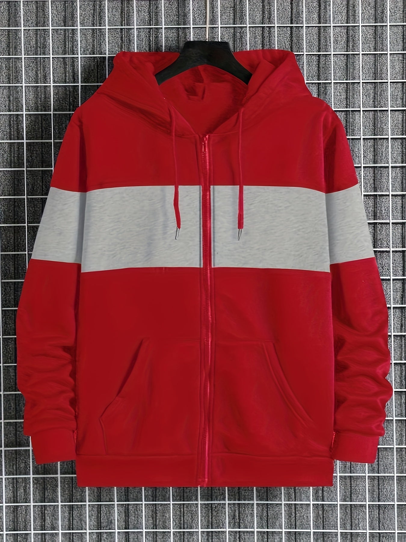 Men's Hooded Zip Up Sweatshirt Jacket - Contrast Color, Casual, Comfy, With Pockets, Ideal for Outdoors and Sports Wear