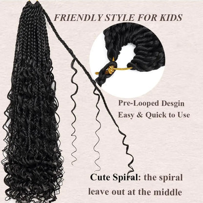 Goddess Boho Box Braids Crochet Hair With Curly Ends 1PCS Synthetic Pre Looped Crochet Box Braiding Hair Extensions for Women