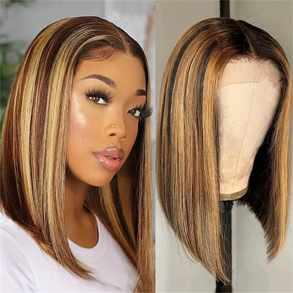 13x4 Transparent Lace Front Bob Wig Human Hair Ombre Honey Blonde 13x4 Wigs 10-16inch  4/27 Colored Transparent Frontal Lace Wig