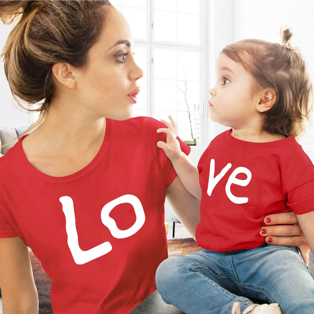 Summer new family outfit clothes mom and me t-shirt mother daughter red love print mother and daughter tops mom and me clothes