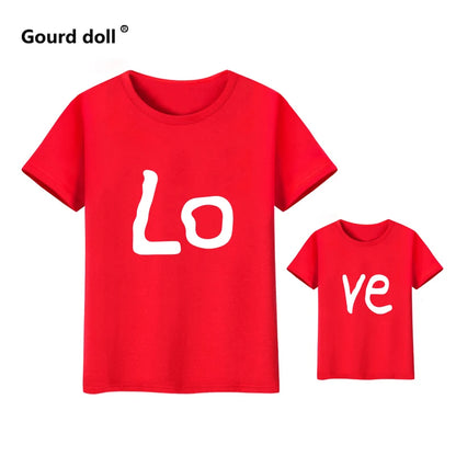 Summer new family outfit clothes mom and me t-shirt mother daughter red love print mother and daughter tops mom and me clothes