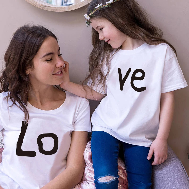 Summer new family outfit clothes mom and me t-shirt mother daughter red love print mother and daughter tops mom and me clothes