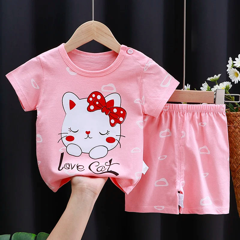 Kids Clothes Set Baby Boy/Girl T-Shirt + Shorts Summer Clothing Cotton Cartoon Casual Boys Tracksuit Children Baby Clothes Set