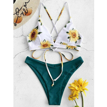 Sunflower Printed Bikini Set Sexy Swimwear Women 2025 Mujer Push Up Padded Biquini Bathers Bandage Bathing Suit Swimsuit Bikini