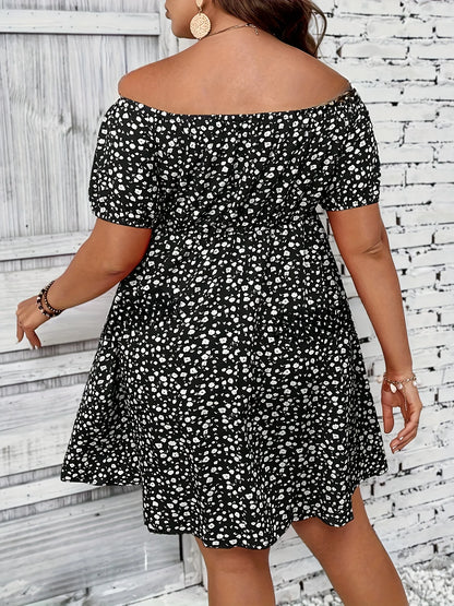 Plus Size Summer Women Elegant Floral Print Dress Casual Vacation Off the Shoulder Strapless Dresses