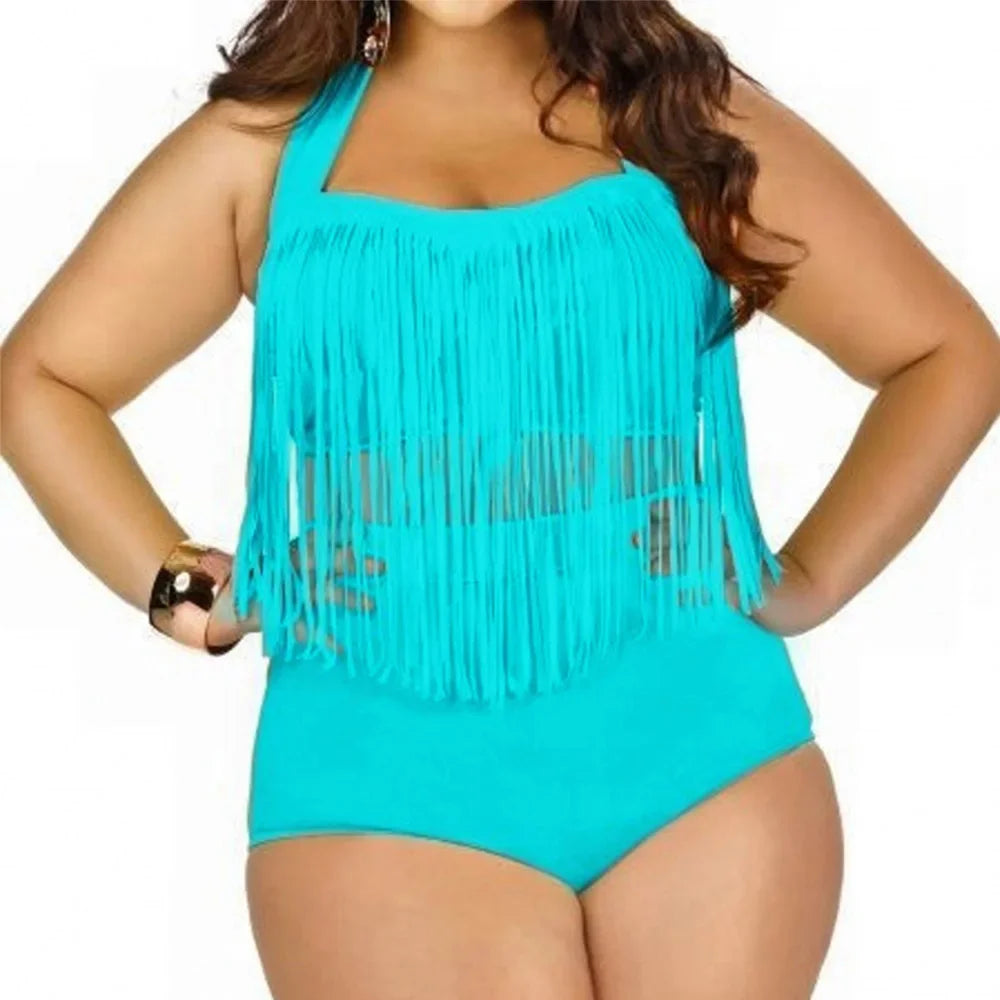 2023 HOT Sale Plus Size Split Swimsuit Women Sexy Retro Padded Push Up Tassel High Waist Swimsuit Female biqiuni Bathing Suit