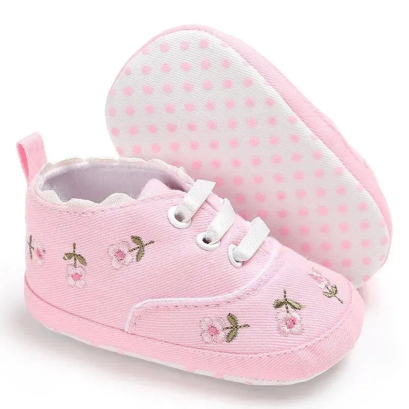 Meckior Newborn Baby Girl Casual Canvas Shoes Flower Cotton Sole Non-slip Baby Shoes Female Infant First Walkers Crib Shoes