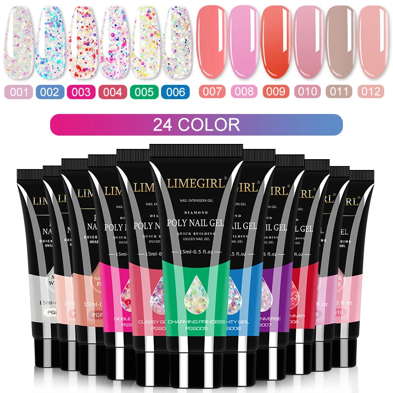 Poly Nail Gel Set For Nail Extension Finger Quick Building Gel 24 Color Extension Gel Soak Off Nail Art Gel Set Manicure Art Set