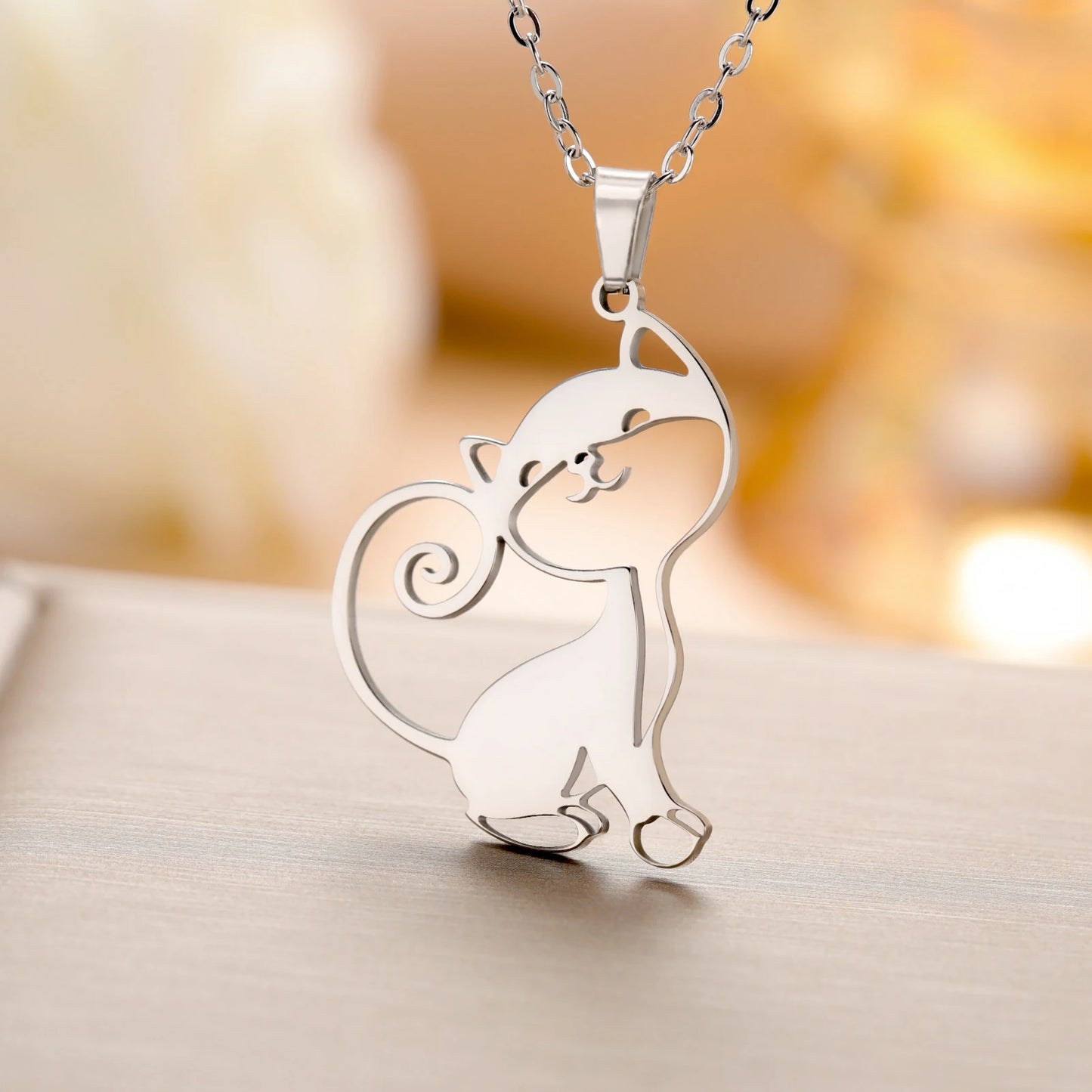 Lemegeton Lovely Cat Necklace Stainless Steel Jewelry Kitten Pet Animal Pendant Women Trend Excelent  Gifts