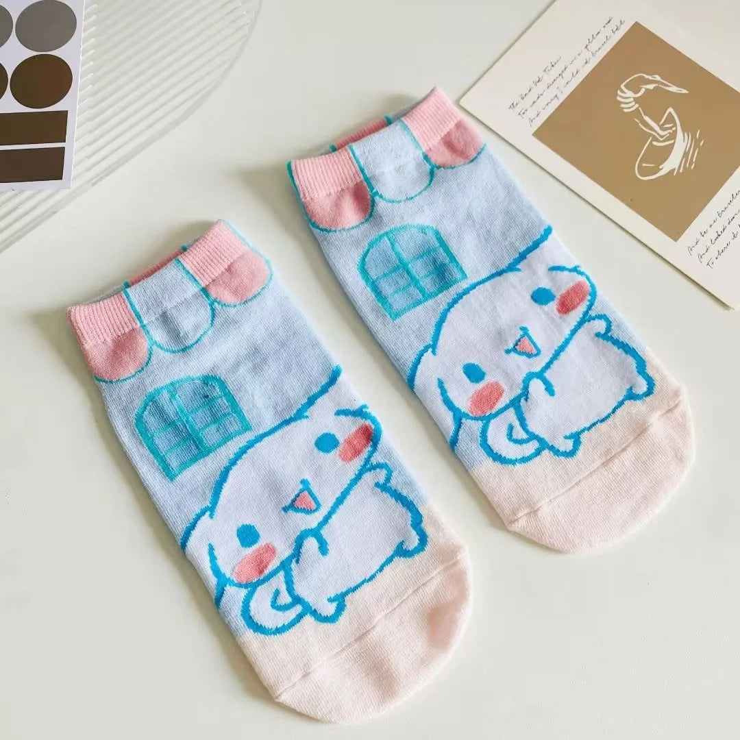 5Pcs Kawaii Sanrio Hello Kitty My Melody Cinnamoroll Cartoon Boat Socks Ventilate Short Socks Thin Cotton Christmas Girl Gift