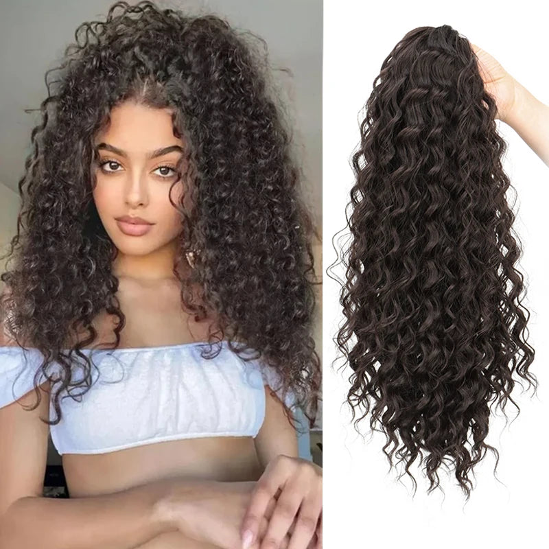 18Inch Synthetic Long Afro Kinky Curly Drawstring Ponytail Curly Fake Tail Hair Extension Fluffy Hairpiece for Women