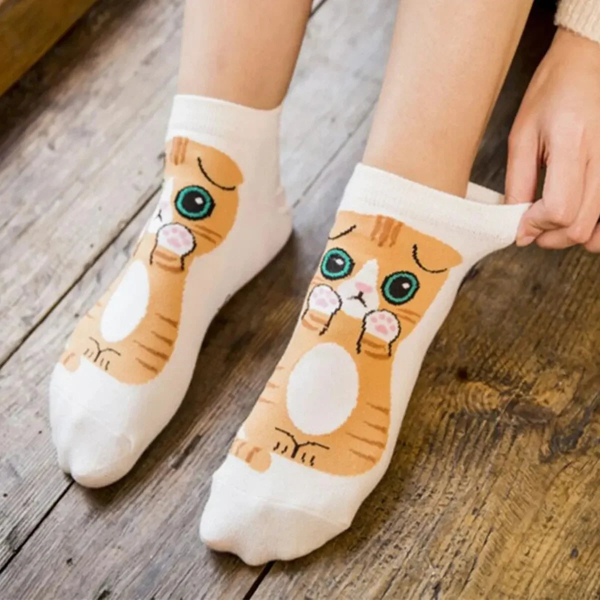 5 Pairs/Set Cute Kitten Print Ankle Socks, Perfect for Daily Fashion