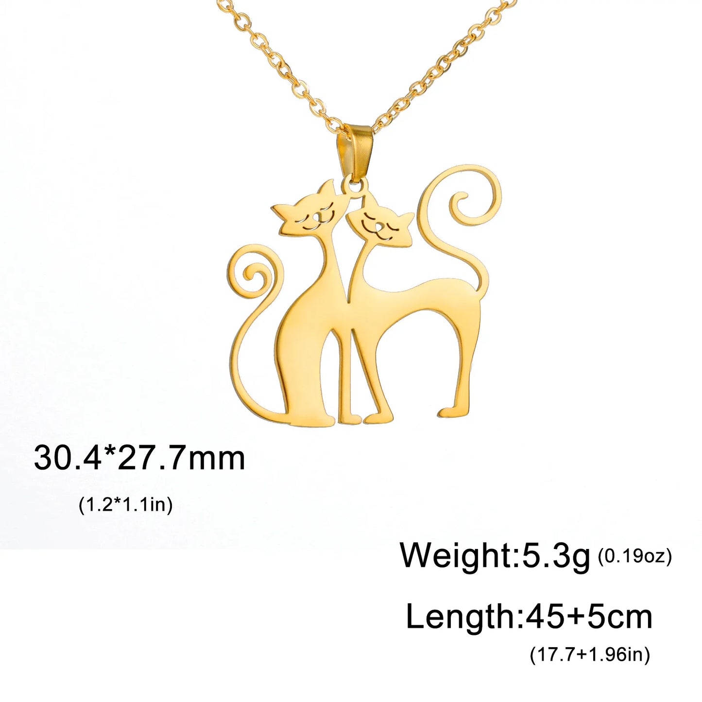 Crouching Intimate Cat Pendant Stainless Steel Necklace Couple Cute and Fun Animal Valentine's Day Jewelry Gift Wholesale